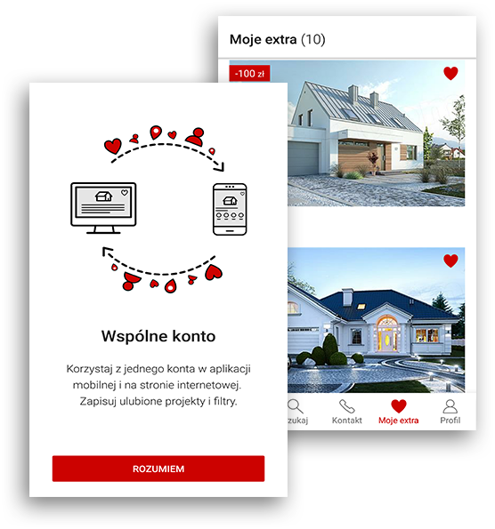 Aplikacja mobilna EXTRADOM projekty domów - Jedno konto - wiele korzyści”