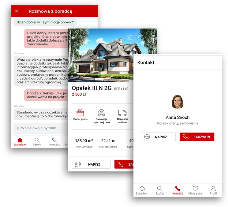 Aplikacja mobilna EXTRADOM projekty domów - Porozmawiaj z ekspertem”